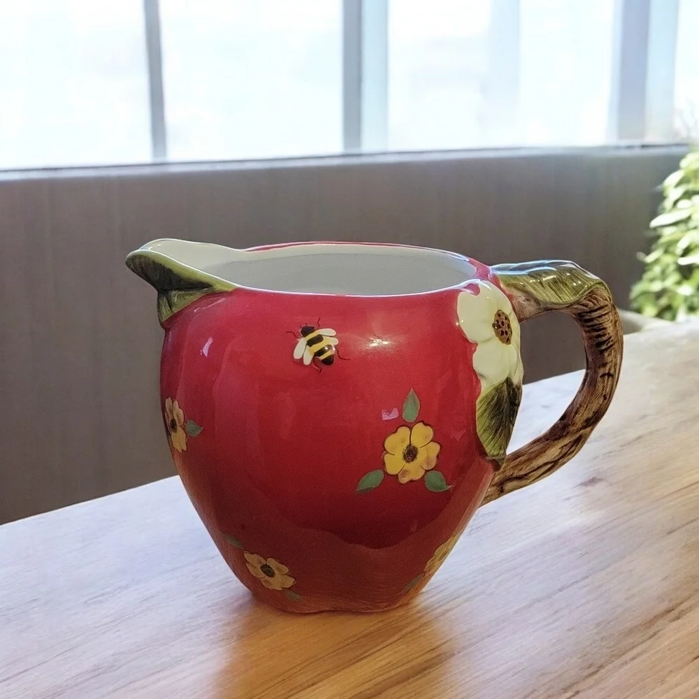 Susan Winget Red Apple Blossom Honey Bees Pitcher Cracker Barrel Cottagecore